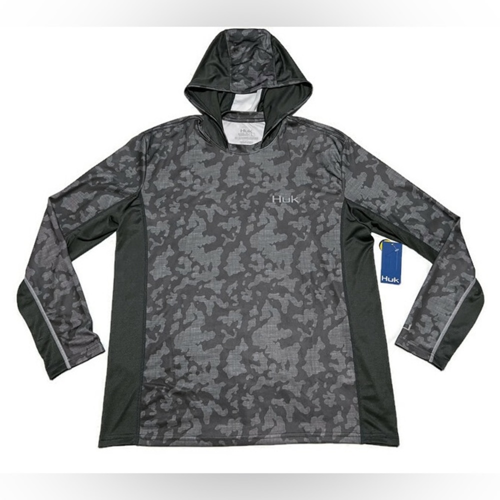 Huk Icon X Running Lakes Hoodie Charcoal Gray Camo